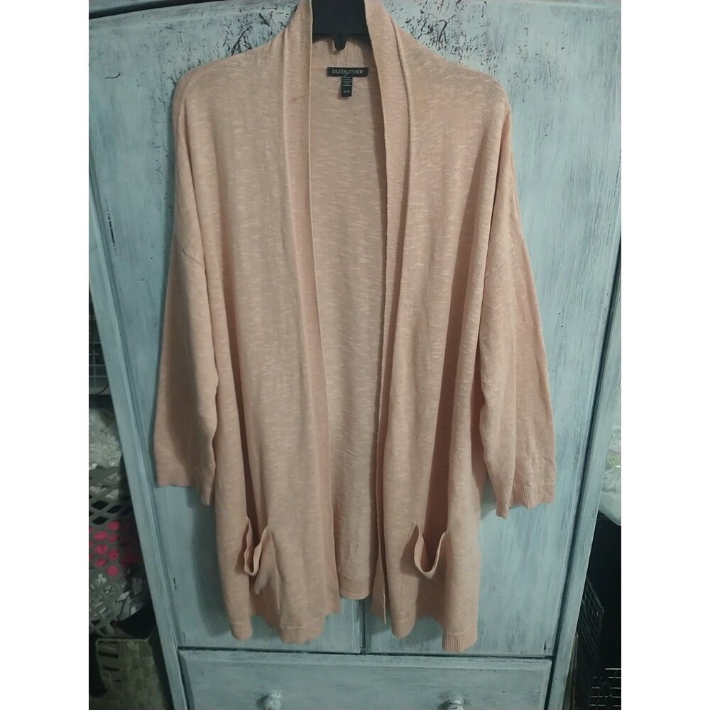 Eileen Fisher Organic Linen Mini Open Cardigan Xl Blush Beachy Boho Loganlook